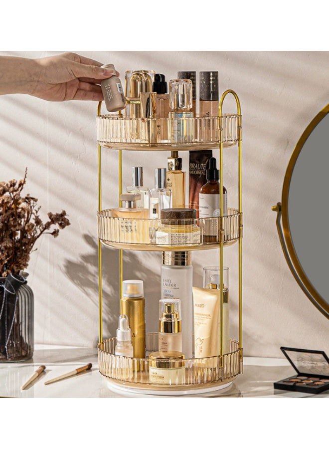 Arabest Rotating Makeup Organizer with Makeup Brush Holder, Save 80% of Vanity Space with Luxury Cosmetic Organizer 3 Tier, 360° Spinning Lazy Susan Skincare Organizer Makeup Stand, Gold - Image 5